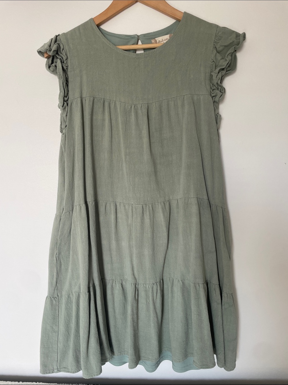 Altar'd State Sage Tiered Mini Dress Cotton Linen Blend Ruffle Sleeves